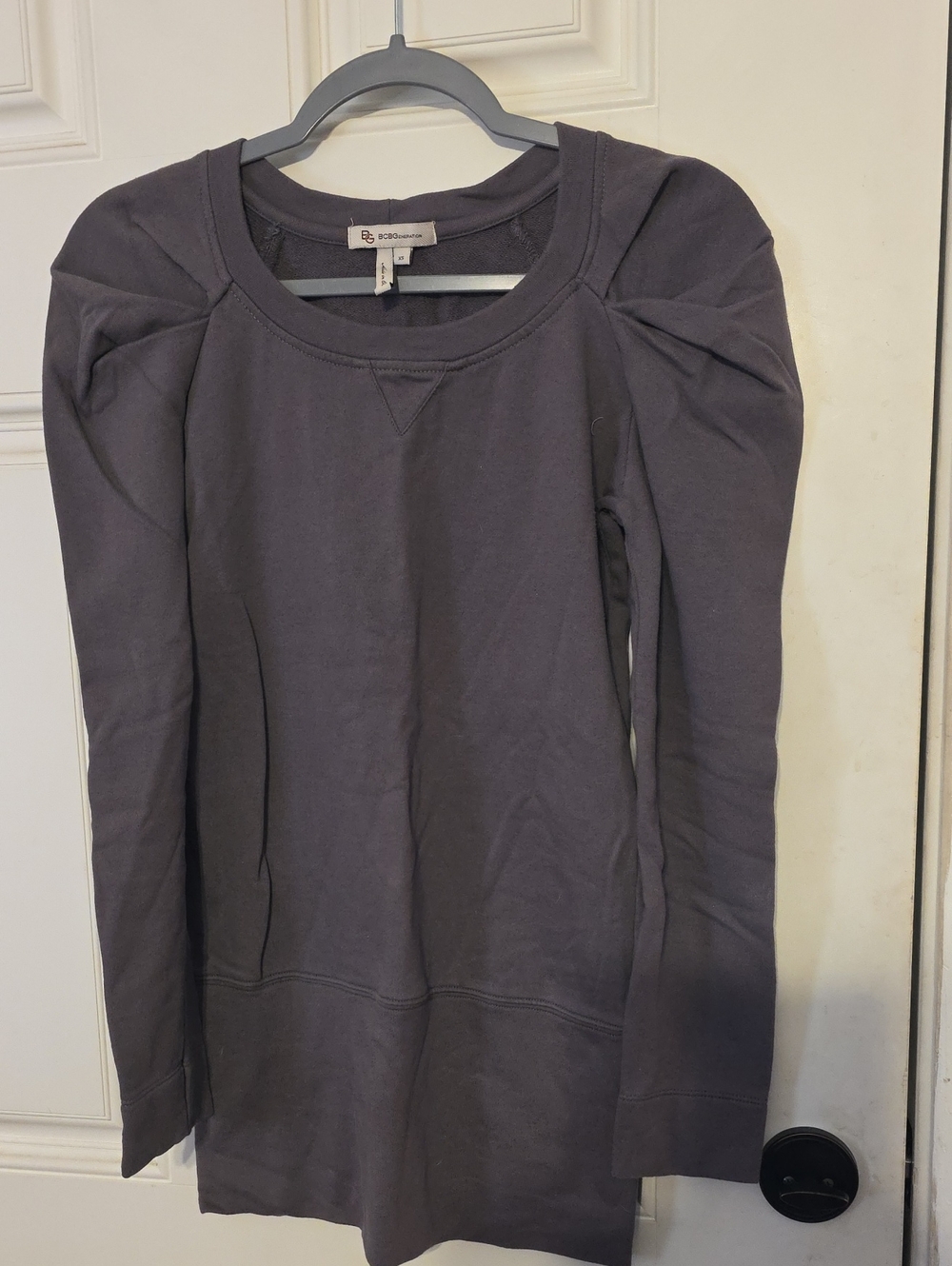 BCBGeneration Puff Shoulder Long Sleeve Top - Charcoal Gray